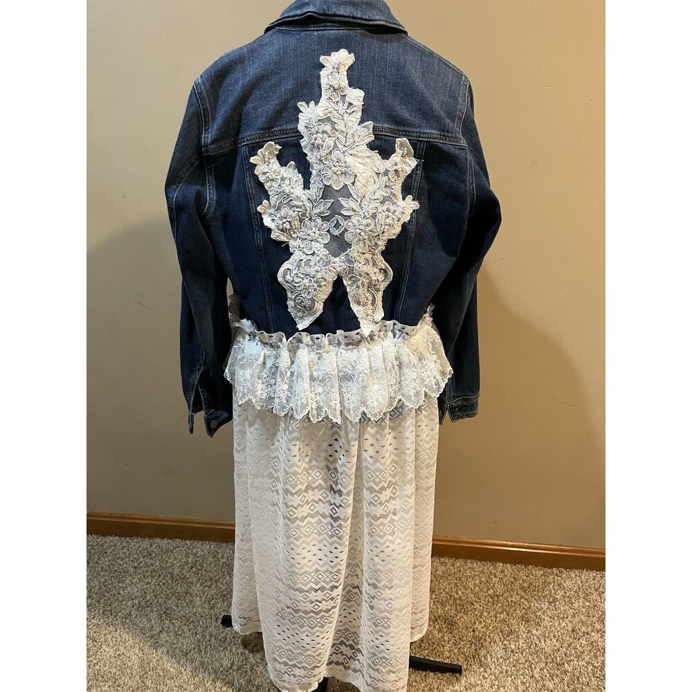 Lane Bryant 16 Custom Upcycled Denim Jacket Lace Dress Boho Cottagecore Plus - Picture 4 of 8